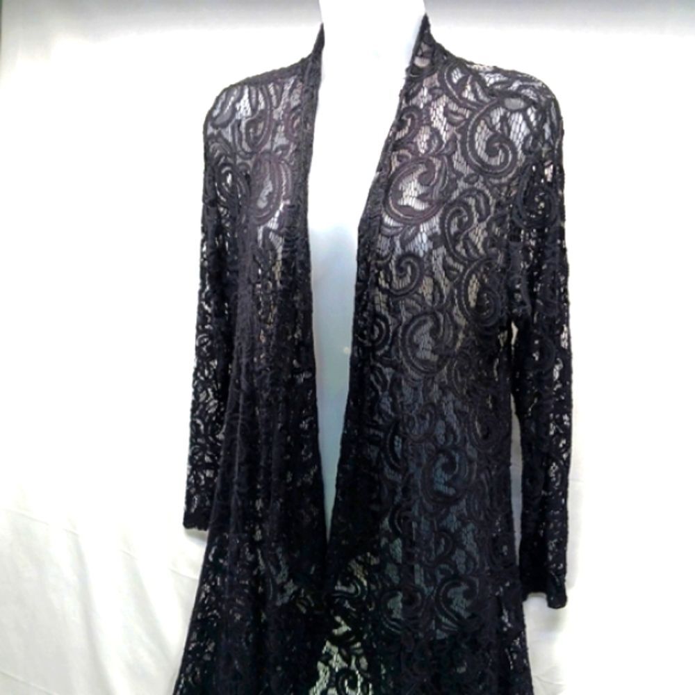 Objex 90s, Vintage Gothic Style Black Open Lace Open Front Duster Women's Small. - Picture 2 of 10